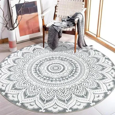Productafbeelding van Famanu vloerkleed, mandala-design, diameter 135 cm, zacht, antislip, wasbaar, kunstwol, vintage-stijl