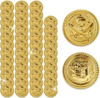 Produktbild von 48 Stück Goldene Piraten-Spielzeugmünzen für Kinderfeste und Schatzsuche