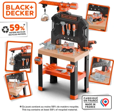 Produktbild von Smoby Black+Decker Kinder-Werkbank mit Kran - 87 Zubehörteile inkl. Werkzeuge, für Kinder ab 3 Jahren