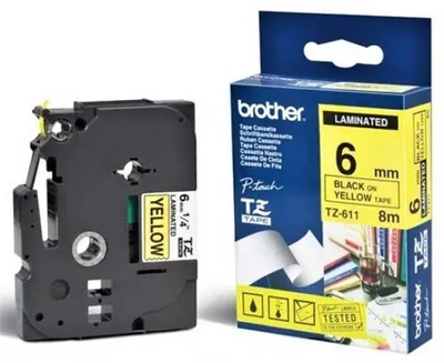 Produktbild von Brother Gloss Laminated Labelling Tape - 6mm, Black/Yellow, TZ, China, 8 m, 172 mm, 108 mm, 335 mm