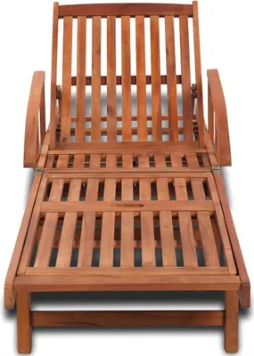 A wooden sun lounger shown from a top-down perspective against a white background.