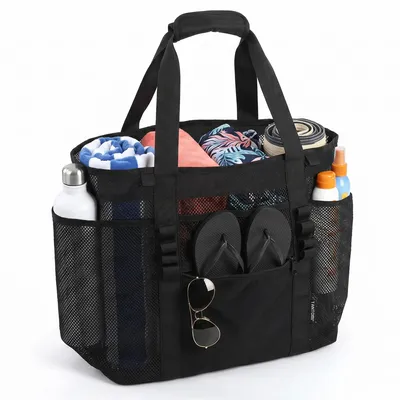 Produktbild von XXL Mesh Strandtasche für die Familie , Faltbar Ultraleicht Badetasche für Damen Herren, schwimmtasche für Strand, Schwimmbad, Reise und Alltag
