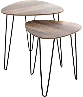 Produktbild von Eichenholz-Side-Tisch-Set mit schwarzer Färbung und Metallrahmen