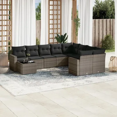 Produktbild von 10-tlg. Garten-Sofagarnitur mit Kissen Grau Poly Rattan 3251797