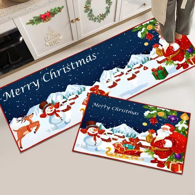 Produktbild von Set von 2 rutschfesten Weihnachtsküchenmatten 40 x 120 cm + 40 x 60 cm