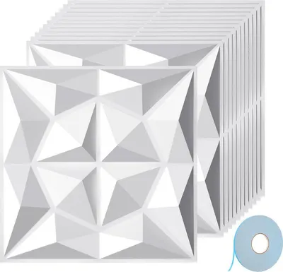 Produktbild von Jayseuw 12pcs 3D Paneele Wandpaneele Polyvinylchlorid PVC – Verkleidung für Wand & Decke – 30x30 cm (0,9 m²) – Leicht, Flexibel & Einfach zu Montieren - Weiß - Mit Doppelseitiges Klebeband
