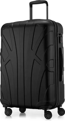 Produktbild von Suitline - Hartschalen-Koffer mittelgroß mit Dehnfuge Check-In Gepäck Trolley erweiterbar Rollkoffer Reisekoffer, größe M, 4 Rollen, TSA, 66 cm, 100% ABS,Schwarz