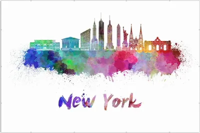 Produktbild von Wallario Wandbild Städte als Aquarell - Skyline von New York, Größe: 61 x 91,5 cm, Poster mit rahmenlosen Bildhalter