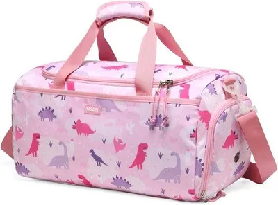 Produktbild von Kinder Reise-Duffle Tasche mit Schuh Wohnung - Pink Dinosaur