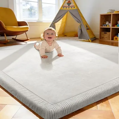 Imagen del producto de Alfombra de juego para niños, alfombra para gatear para bebés, 200x280x3 cm, color gris