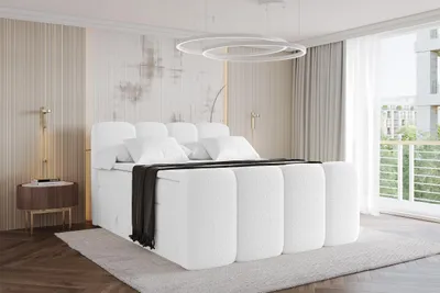 Produktbild von ALTDECOR Boxspringbett mit Fußteil - H3/H4 Matratze und Topper - NINA-Z KING - 160x200 - Weiß - Doppelbett, Boxbett, Polsterbett mit Bettkasten mit Stauraum und Kopftei