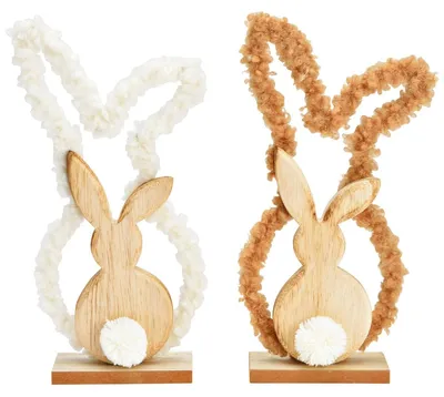 Immagine prodotto di Figurine di coniglietto pasquale Decorazione di Pasqua in Pelliccia sintetica set di 2 bianco marrone