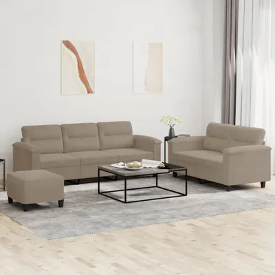 Zdjęcie produktu dla Maison Exclusive – 3-częściowy zestaw wypoczynkowy z poduszkami, tkanina mikrofibrowa w kolorze taupe
