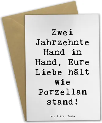 Produktbild von Mr. & Mrs. Panda babykarte Spruch 20. Hochzeitstag Porzellanhochzeit - Weiß - Geschenk, Geschenke, Heirat, osterkarten, weihnachtskarten, Grußkarte, Beziehung, Jubiläum
