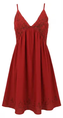 Produktbild von Besticktes Boho Sommerkleid, Midikleid, Indisches Knielanges Hippie Kleid - Rot, Damen, Viskose, Kleider