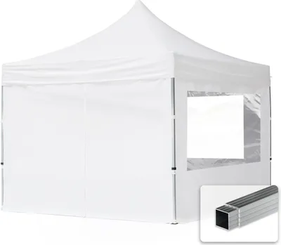 Immagine prodotto di TOOLPORT 3x3m gazebo pieghevole con laterali (finestre panoramiche), ECONOMY alluminio, bianco