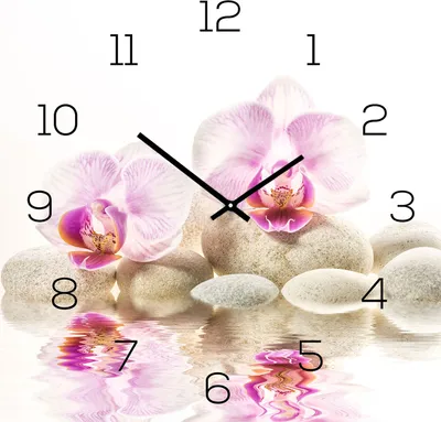 Produktbild von Wanduhr aus Glas 30x30cm Uhr als Glasbild Rosa Orchidee FengShui