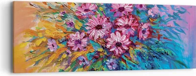Produktbild von Bild auf Leinwand - Leinwandbild - Einteilig - Blumenstrauß Blumen Öl - 90x30cm - Wand Bild - Wanddeko - Wandbilder - Leinwanddruck - Bilder - Wanddekoration - Leinwand bilder - AB90x30-4533