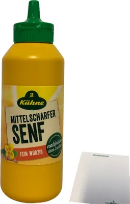 Produktbild von Kühne Senf mittelscharf fein würzig Squeeze (250g Flasche) + usy Block