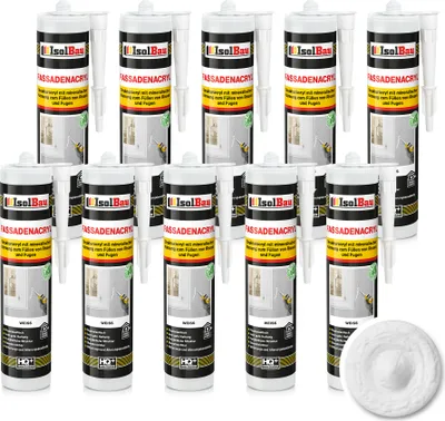 Produktbild von Isolbau Fassaden-Acryl - 10 x 300 ml Acryl-Dichtstoff mit Körnung zum Füllen von Rissen & Fugen im Innen- & Außenbereich - Weiß