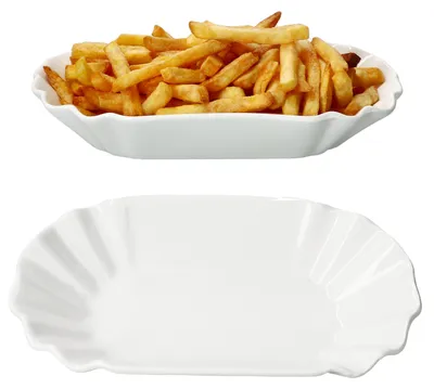 Produktbild von 2x Frietjes XL Pommesschale oval weiß Currywurst-Schale Servier-Teller Porzellan