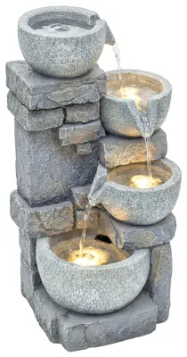 Image de Fontaine d'eau en cascade, débit de la pompe réglable, éclairage LED intégré, couleur gris clair