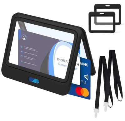 Produktbild von Auswelter mit Lanyard, 2 Stück. Auswelter, Kartenhalter, Hartplastik, Kartenhalter, Ausweishülle, Schutzhülle für Büro, Schule, Ausweise, Kreditkarten, Schlüsselkarten - horizontal.