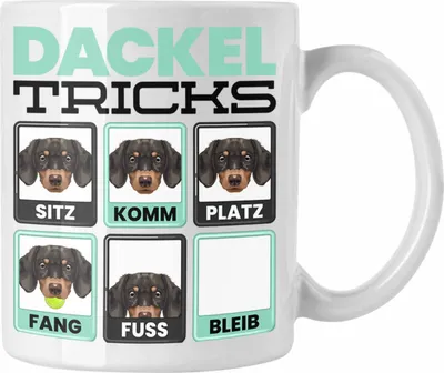 Produktbild von Trendation - Dackel Besitzer Tasse Geschenk Lustiger Spruch Geschenkidee Dackel Tricks Bleib (Weiß)