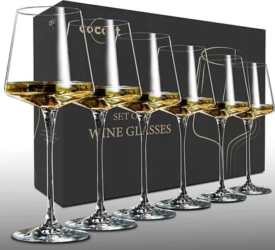 Imagen del producto de Conjunto de copas de vino Silecomplaza, copas de cristal para vino blanco, juego de copas para vino tinto, copas de vino con tallo largo, cristalería premium transparente y sin plomo (535 ml, 6 unidades)