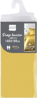 Image de Draps Housse - PROMO LINGE - NOA - Coton - 200x180cm - jaune
