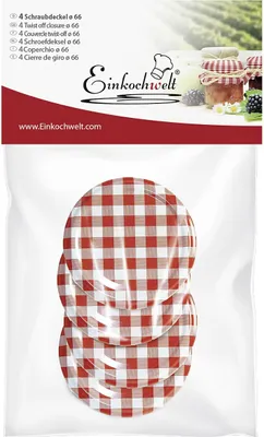 Obrázok produktu pre DOSEN-ZENTRALE Twist-off Deckel Einkochwelt steril. Ø66mm rot/weiß kariert 4er Beutel