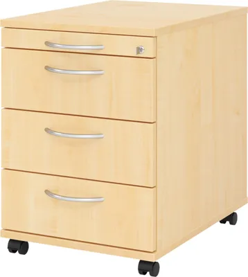 Produktbild von bümö office Rollcontainer - 3 Materialschubladen - Nachbildung Ahorn, Griff: Bogengriff (Metall)