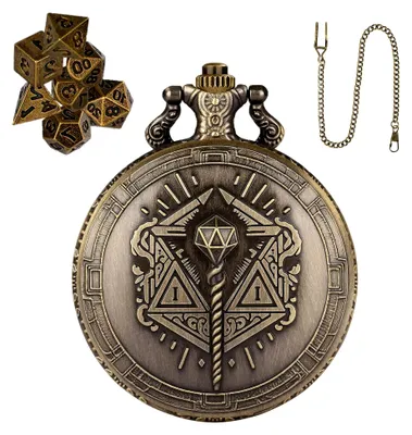 Produktbild von Taschenuhrwürfel, kleines Würfelspiel – polyedrisches Würfelspielzeug mit Taschenuhrhülle, tragbares Würfel-Set – Gesellschaftsspiel aus Metall, 7-teilig, Steampunk-Würfelzubehör