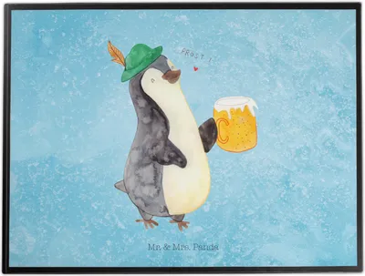 Produktbild von Mr. & Mrs. Panda malunterlage Pinguin Bier - Eisblau - Geschenk, tischmatte, Unterlage Schreibtisch, , Schreibunterlage, Beschwippst, Feierabend