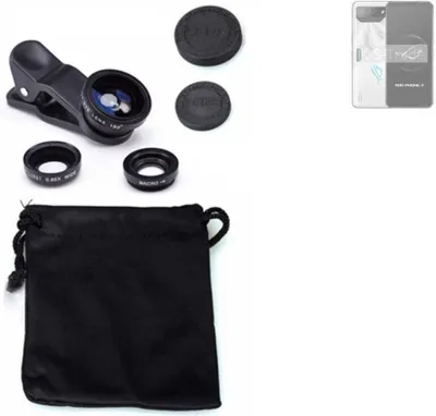 Produktbild von K-S-Trade Smartphone Kamera Linsen Set Kompatibel mit Asus ROG Phone 7 3in1 Clip-On Kamera Adapter Macro Weitwinkel FishEye Fischauge Objektiv Linse