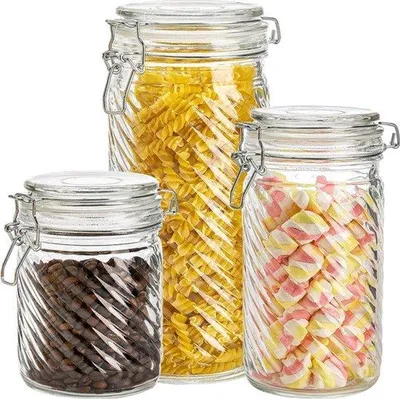 Zdjęcie produktu dla Zestaw 3 hermetycznych pojemników do przechowywania, 1,3 l/1 l/0,65 l, na mąkę, kawę, makaron