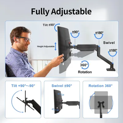 Produktbild von Monitor Halterung für 13-32 Zoll Monitore 3-9 kg, VESA 75/100mm, Gasdruckfeder Arm, Ergonomischer Bildschirmhalterung, Schwenkbar, Neigbar, Dreht