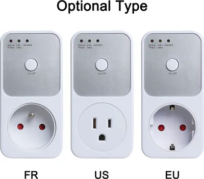Zdjęcie produktu dla 175-260V Ochraniacz napięcia 5-6 minut Gniazdo przekaźnika Wtyczka UE/FR/USA Stabilizator elektryczny Automatyczny przełącznik ochrony lodówki