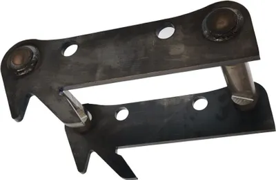 A metal adapter frame for a quick coupler system.