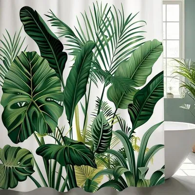 Produktbild von Famanu Duschvorhang Tropische Blätter Grün 180 x 200 cm – Waschbares Polyester + 12 Haken