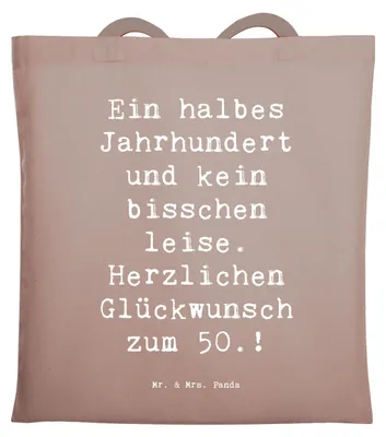 Produktbild von Mr. & Mrs. Panda Tote Bag Spruch 50. Geburtstag - Braun Pastell - Geschenk, Ehrung, Tasche, Meilenstein, Laptoptasche, liebevoll, besondere Anlässe, Happy Birthday