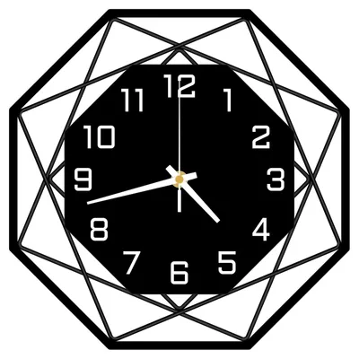 Wandklok 30,5 cm, Metall, achteckig, leise, weiß/schwarz