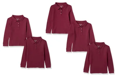 Immagine prodotto di A. Maglie polo a maniche lunghe in interlock da donna, confezione da 5, colore bordeaux