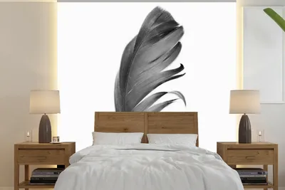 Produktbild von MuchoWow® Fototapete für Wohnzimmer oder Schlafzimmer Wandtapete Vinyl Motivtapete Feder - Schwarz - Weiß - Natur - 300x300 cm - Wanddekoration