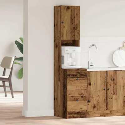 Produktbild von PUEAZU Küchenbuffet mit Schubladen mit Regal Altholz 32 x 50 x 180 cm - Küchenschränke &31079