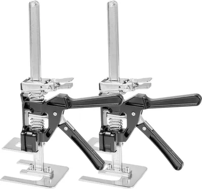 Zdjęcie produktu dla Zestaw 2 podnośników ramieniowych SucceBuy oszczędzających pracę, udźwig 200 kg, wysokość podnoszenia do 165 mm, podnośnik ręczny z poziomicą magnetyczną, 2 tryby regulacji, odpowiedni do drzwi, okien, mebli i stolarki, czarny