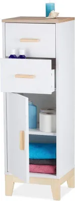Image de Meuble de salle de bain avec 2 tiroirs et une porte - 975 x 32 x 28 cm - meuble étroit pour serviettes - meuble de salle de bain blanc