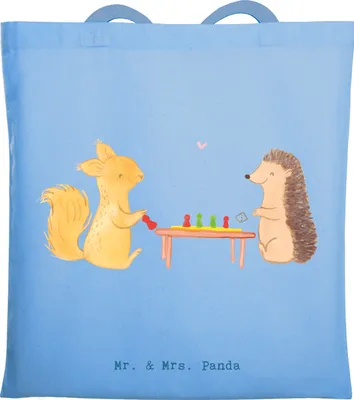 Produktbild von Mr. & Mrs. Panda Tote Bag Eichhörnchen Gesellschaftsspiele - Sky Blue - Geschenk, festivaltasche, Spieleabend, Spielen, Shopping Tasche, Laptoptasche, Jutebeutel