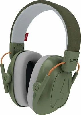 A pair of green Alpine Muffy earmuffs is shown against a white background.