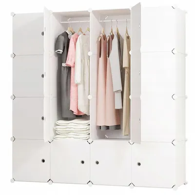 Produktbild von Modularer Kleiderschrank Schrank Regal Weiß Klappbarer Kleiderschrank Geräumig Xl